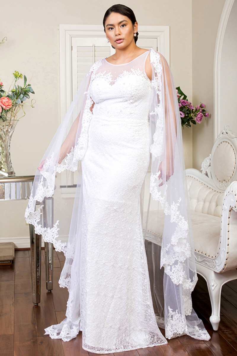 Illusion Sweetheart Lace Wedding Gown w/ Cape